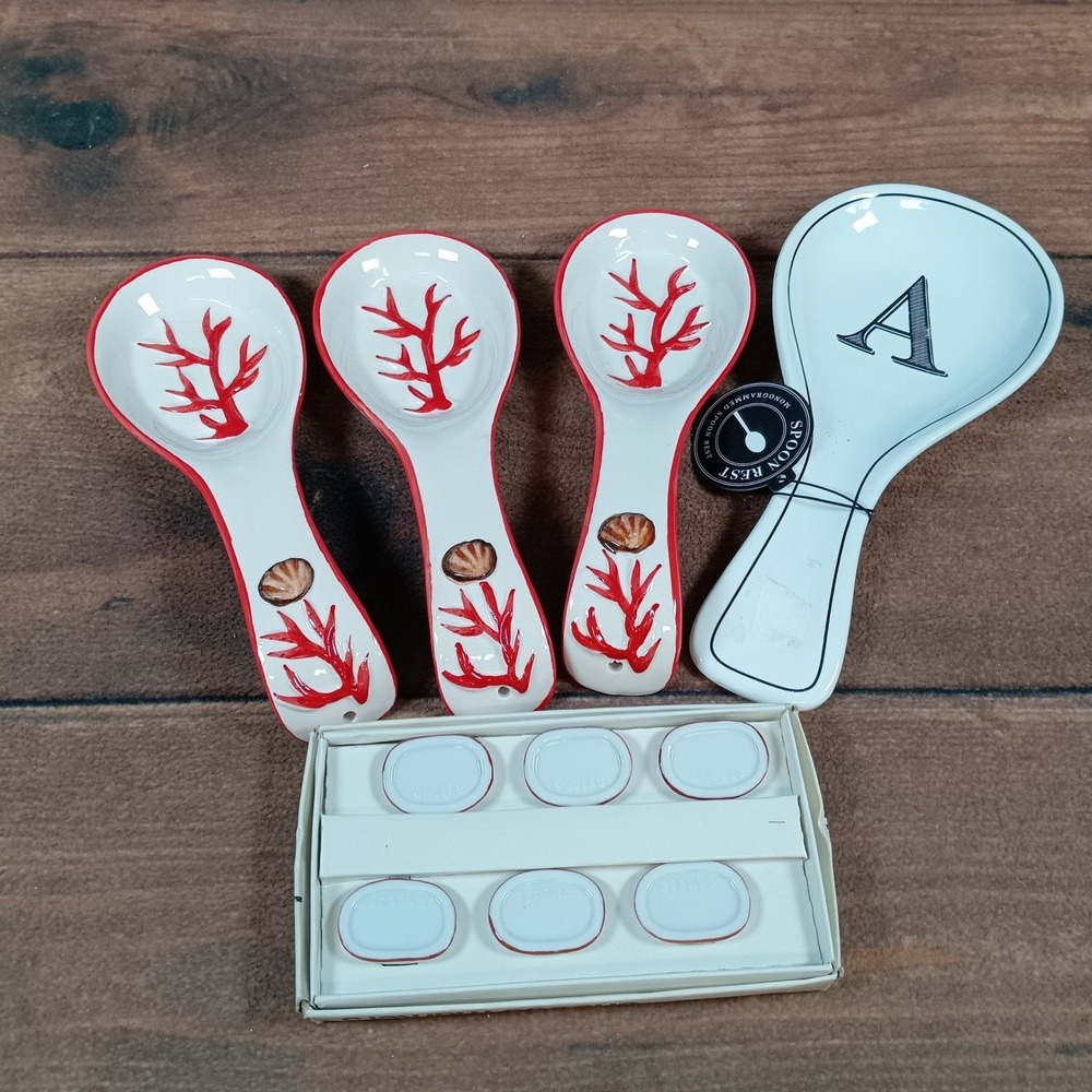 Sigma Cheese Markers Set Brie Enamel Red Coral Spoon Rests A Monogram
